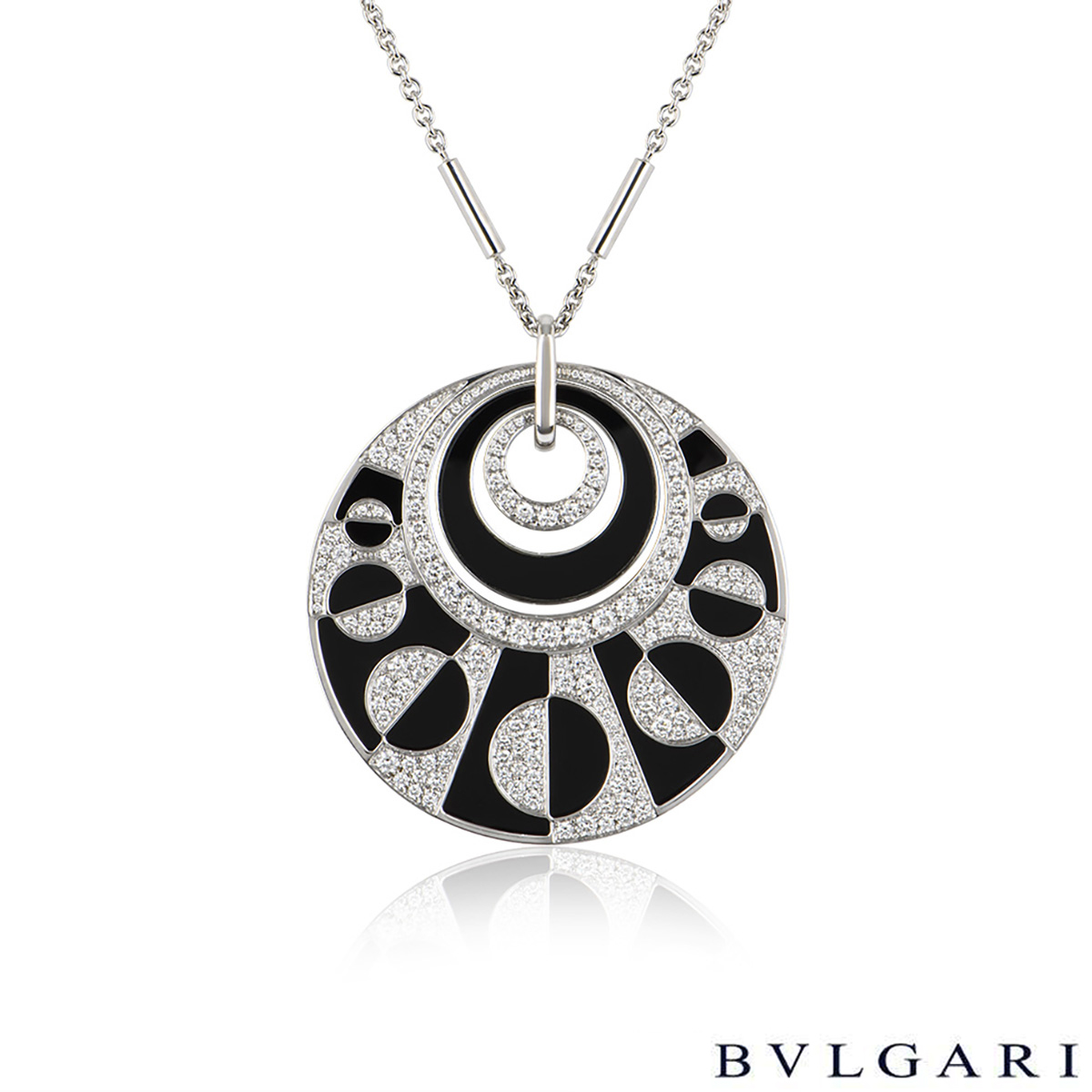 Bvlgari White Gold Diamond & Onyx Intarsio Large Necklace